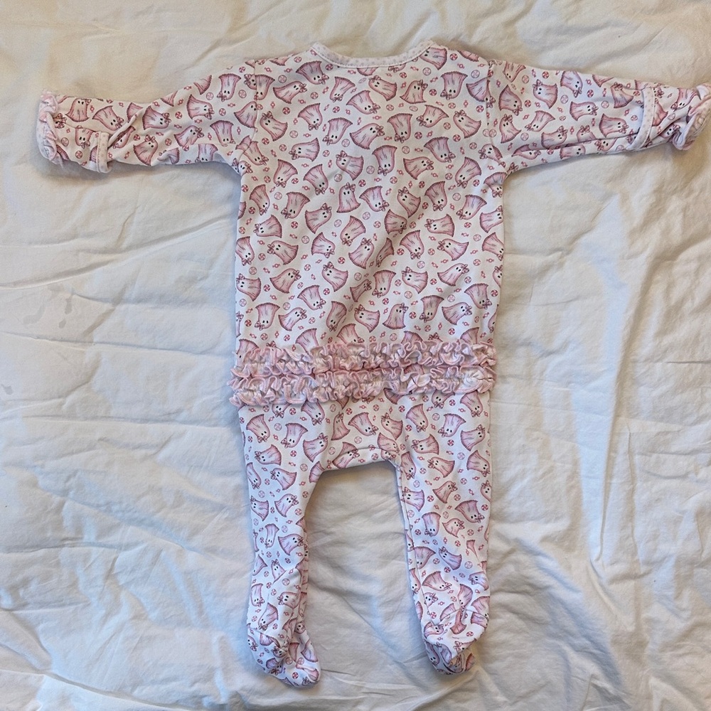 Magnolia Baby My Little Boo Pink Printed Ruffle Zipper Footie - Picture 3 of 5